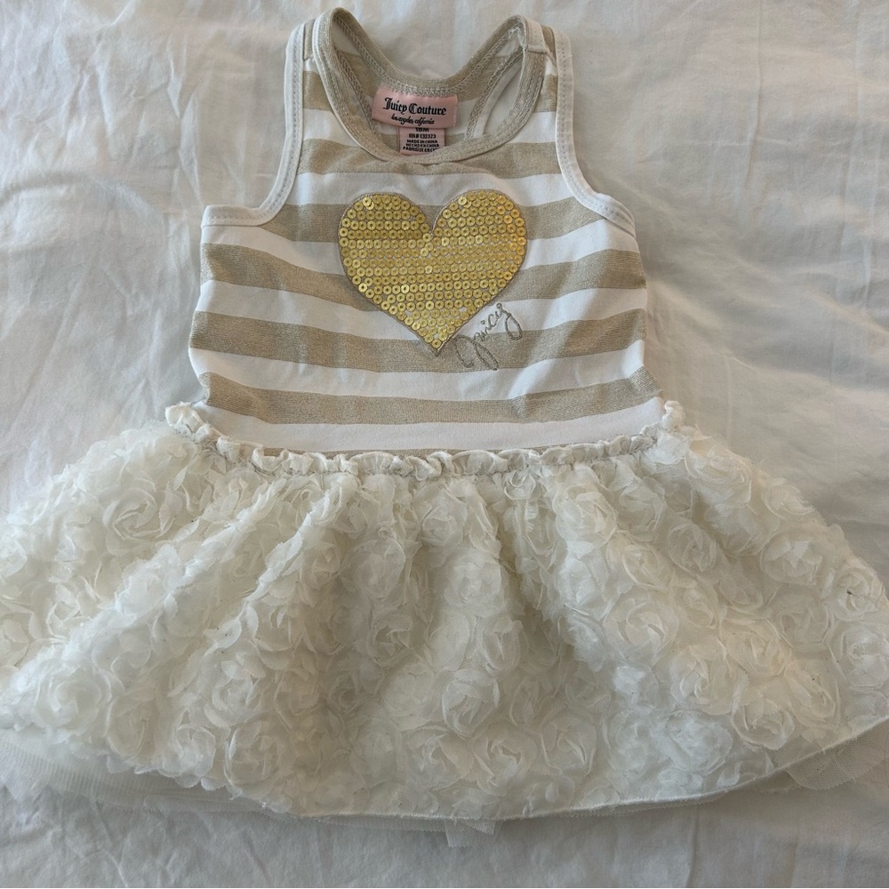 Juicy Couture Baby Girls Dress 18M White Gold Sequins Roses Girly Tulle